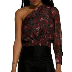 Good American Moody Floral Print One-Shoulder Top